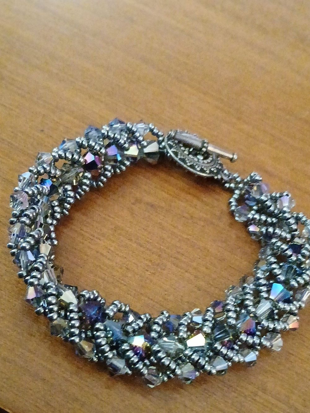 Vintage Crystal Bead Multi-Color Cluster Bracelet - Toggle Clasp